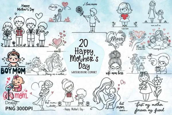 Happy Mother's Day Clipart PNG Bundle