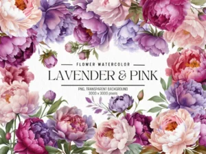 Lavender & Pink Flowers Watercolor